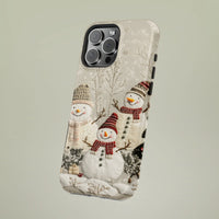 Winter Holiday iPhone 16 Pro Max Case, Snowman Family Phone Case, Festive Christmas Season Dual Layer Cover, Holiday Present