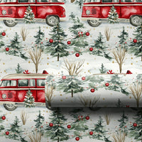 Vintage Camper Holiday Gift Wrap, Red Camper Van Christmas Wrapping Paper, Snowy Winter Wonderland Wrapping Paper, Festive Xmas Gift Wrap