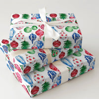 Holiday Ornament Gift Wrap, Watercolor Christmas Wrapping Paper, Colorful Xmas Tree Wrapping Paper, Festive Winter Holiday Gift Wrap Roll