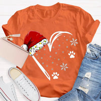 Merry Christmas Graphic T-Shirt, Santa Hat Snowflake Heart Shirt, Festive Winter Holiday Tee, Adorable Heart Christmas Shirt, Holiday Present Tee