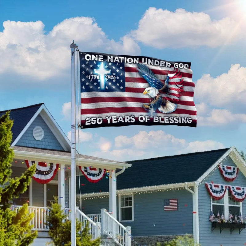One Nation Under God American Flag | 250 Years Eagle Cross Design | UV-Resistant Polyester House Flag | Patriotic Home Decor Gift