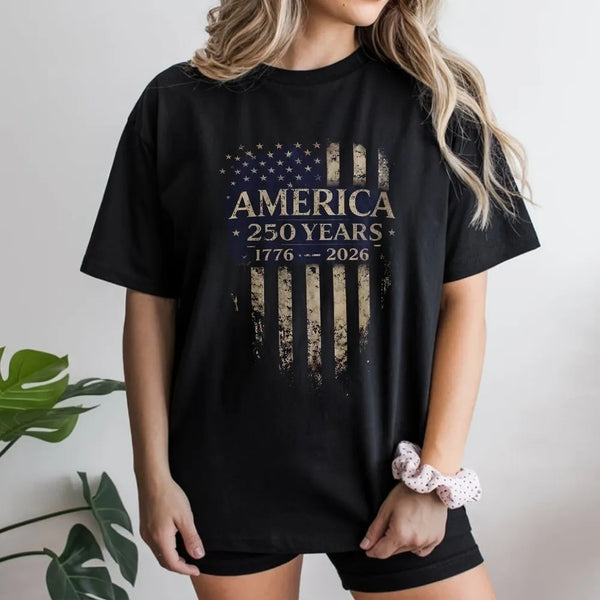 America 250 Years T-Shirt | USA Flag 1776-2026 Vintage Commemorative Design | Soft Cotton Unisex Tee | Gift for Patriots and History Lovers