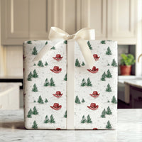 Cowboy Hat Gift Wrap, Western Christmas Wrapping Paper, Rustic Country Xmas Wrapping Paper, Snowy Pine Holiday Paper, Winter Gift Wrap