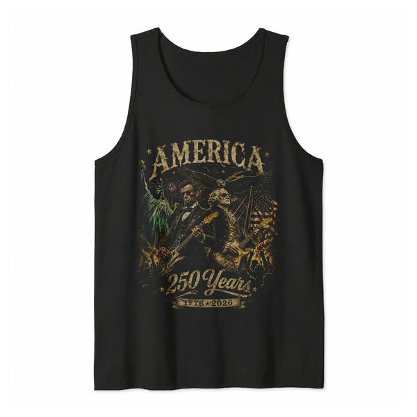 America 250 Years Tank Top | George Washington Abraham Lincoln Vintage Art | Soft Breathable Cotton Blend | Patriotic Gift for History Lovers