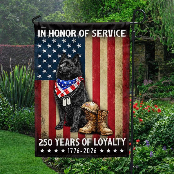 Schipperke Dog Garden Flag | 250 Years of Loyalty Patriotic Design | US Veteran Memorial Flag | Double-Sided Outdoor Decor