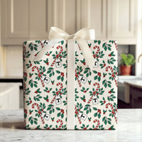 Candy Cane Holly Gift Wrapping Paper, Letter T Monogram Wrapping Paper, Personalized Initial T Christmas Gift Wrap, Holiday Gift Wrap Roll
