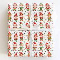 Holiday Gnome Wrapping Paper, Christmas Elf Wrapping Paper, Watercolor Pine and Snowflake Gift Wrap, Festive Xmas Present Wrapping Paper