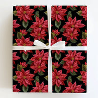 Floral Holiday Gift Wrap, Red Poinsettia Christmas Wrapping Paper, Botanical Winter Wrapping Paper Roll, Elegant Xmas Gift Wrap