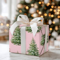 Modern Pastel Holiday Gift Wrap, Pink Christmas Tree Wrapping Paper, Watercolor Pine Tree Wrapping Paper, Adorable Aesthetic Gift Wrapping Paper