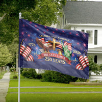 Celebrating America House Flag | 250 Years Patriotic Eagle Cross Liberty Fireworks Design | Premium Double-Sided Weather-Resistant Polyester | Commemorative Gift for Patriotic Families