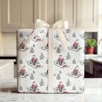 Winter Forest Holiday Gift Wrap, Santa Riding Snowmobile Wrapping Paper, Watercolor Snowmobile Paper, Christmas Present Wrapping Paper