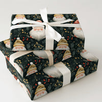 Retro Santa Gift Wrap Roll, Adorable Santa Claus Christmas Wrapping Paper, Festive Green Holiday Wrap, Winter Berry Present Paper Roll