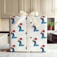 Watercolor Santa Hat Bird Gift Wrap Roll, Peacock Christmas Wrapping Paper, Elegant Holiday Wrapping Paper, Festive Winter Bird Gift Wrap