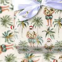 Hawaiian Vacation Santa Gift Wrap, Tropical Santa Wrapping Paper, Beach Palm Tree Holiday Present Paper, Humorous Christmas Wrapping Paper