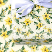 Floral Christmas Gift Wrap, Yellow Poinsettia Wrapping Paper, Watercolor Botanical Wrapping Paper, Elegant Winter Holiday Paper Roll