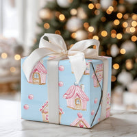 Watercolor Gingerbread Gift Wrap, Pink Gingerbread House Wrapping Paper, Pastel Pink Christmas Wrapping Paper, Adorable Holiday Gift Wrap Roll