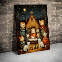 Kitten Christmas Canvas Print, Cat Nativity Canvas Print, Holiday Nativity Pet Canvas Print, Religious Wall Art, Cat Lover Holiday Decor