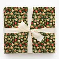 Retro Ornament Gift Wrap, Vintage Bauble Christmas Wrapping Paper, Traditional Evergreen Wrapping Paper, Holiday Tree Wrapping Paper Roll