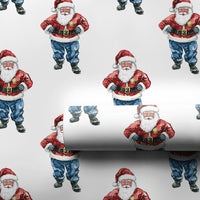 JB Buckle Christmas Gift Wrap, Watercolor Santa in Jeans Wrapping Paper, Humorous Blue Jeans Santa Holiday Wrapping Paper, Xmas Gift Wrap
