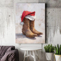 Rustic Christmas Holiday Wall Art, Western Cowboy Boots Santa Hat Canvas Print, Country Xmas Poster, Farmhouse Decor, Digital Download