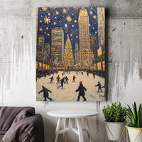 Christmas in New York Canvas Print, NYC Ice Skating Canvas Wall Art, Impressionist Winter Cityscape Canvas, Holiday Seasonal Home Decor