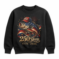 USA Bass Fish Sweatshirt | 250 Years America 1776-2026 Patriotic Design | Soft Cotton Polyester Blend | Gift for Fishing Enthusiasts