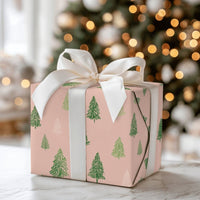 Hand Drawn Pine Tree Gift Wrap, Blush Pink Christmas Wrapping Paper, Modern Winter Trees Present Paper, Rustic Minimalist Wrapping Paper