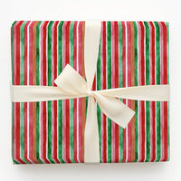 Red and Green Stripe Gift Wrap, Watercolor Striped Christmas Wrapping Paper, Holiday Wrapping Paper Roll, Festive Xmas Gift Wrap Paper