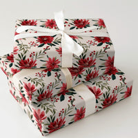 Winter Berry Holiday Gift Wrap, Watercolor Poinsettia Wrapping Paper, Floral Christmas Wrapping Paper, Botanical Holiday Gift Wrap Roll