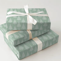 Minimalist White Tree Gift Wrap, Sage Green Christmas Tree Wrapping Paper, Elegant Holiday Wrapping Paper, Winter Season Wrapping Paper
