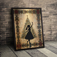 Vintage Girl Tree Canvas Print, Nutcracker Christmas Canvas Art, Festive Silhouette Canvas Decor, Christmas Wall Art, Holiday Canvas Art