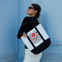 Maestra Bilingüe Graphics Flowers Color-blocked Canvas Bag