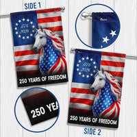 Patriotic White Horse Garden Flag | 250 Years of Freedom 1776-2026 | Double-Sided Premium Polyester | Americana Farmhouse Decor