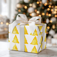 Watercolor Holiday Wrapping Paper, Yellow Christmas Tree Wrapping Paper, Modern Xmas Gift Wrap, Minimalist Festive Tree Wrapping Paper Roll