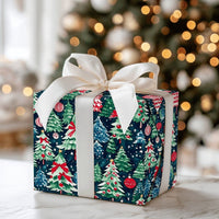 Navy Pine Tree Holiday Gift Wrap, Watercolor Christmas Trees Wrapping Paper, Winter Forest Christmas Wrapping Paper, Holiday Present Packaging