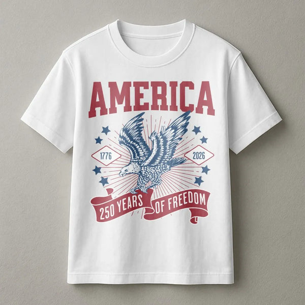 America 250 Years T-Shirt | Patriotic Eagle Graphic 1776-2026 | Soft 100% Cotton Premium Tee | Independence Day Celebration Gift for Patriots