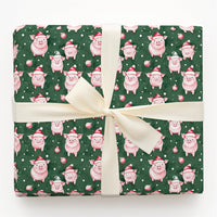 Santa Hat Pig Holiday Gift Wrap, Adorable Christmas Pigs Wrapping Paper, Humorous Animal Christmas Wrapping Paper, Winter Present Gift Wrap