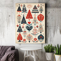Nordic Holiday Pattern Print, Scandinavian Folk Art Christmas Tree Wall Art, Festive Winter Wall Poster, Farmhouse Xmas Digital Download