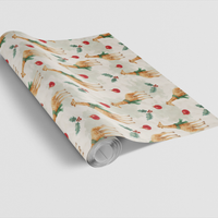 Safari Holiday Gift Wrap, Giraffe Christmas Wrapping Paper, Adorable Winter Animal Gift Wrap, Green Scarf Giraffe Present Paper Roll