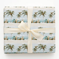 Coastal Holiday Gift Wrap, Snowy Palm Tree Christmas Wrapping Paper, Beach House Winter Wrapping Paper, Tropical Festive Present Wrap Roll