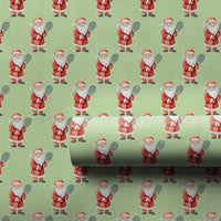 Whimsical Santa Gift Wrap, Tennis Santa Christmas Wrapping Paper, Green Tennis Wrapping Paper, Sports Fan Holiday Present Wrapping Paper