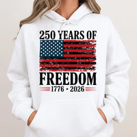 250 Years of Freedom Hoodie | American Anniversary 1776-2026 Distressed Flag Design | Soft Cotton-Polyester Blend | Patriotic Gift for History Lovers
