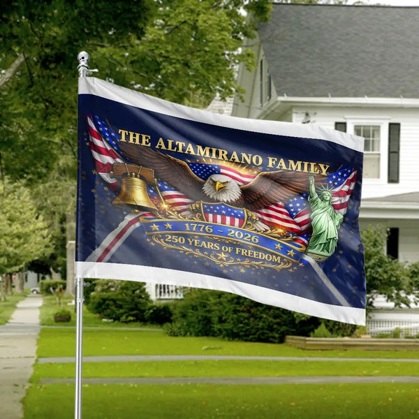 Patriotic Family Name House Flag | 250 Years of Freedom American Eagle Design | Premium Double-Sided Polyester | Custom Outdoor Yard Decor Gift