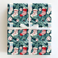 Sports Stocking Holiday Gift Wrap, Baseball Christmas Wrapping Paper, Baseball Ornament Wrapping Paper, Sports Fan Xmas Wrapping Paper Roll
