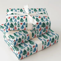 Watercolor Tree Holiday Gift Wrap, Patriotic Christmas Wrapping Paper, Red White Blue Xmas Wrapping Paper