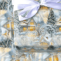 Snowy Christmas Cottage Gift Wrap, Winter Village Wrapping Paper, Comfy Holiday Town Wrapping Paper, Nostalgic Winter Present Present Packaging