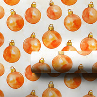 Gold Bauble Holiday Wrapping Paper, Orange Ornament Christmas Wrapping Paper, Watercolor Festive Wrapping Paper, Winter Seasonal Gift Wrap