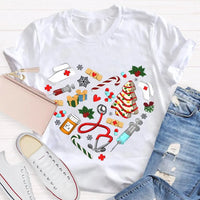 Nurse Hat Tree Holiday Shirt, School Nurse Christmas T-Shirt, Festive School Nurse Graphic Tee, Merry Christmas Nurse T-Shirt Present for Women