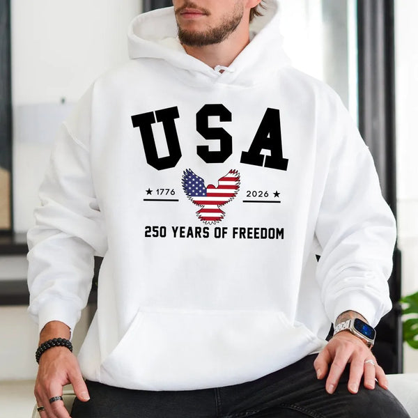 USA 250 Years of Freedom Hoodie | 1776-2026 Patriotic Eagle Design | Premium Cotton-Polyester Blend | Gift for Americana Lovers