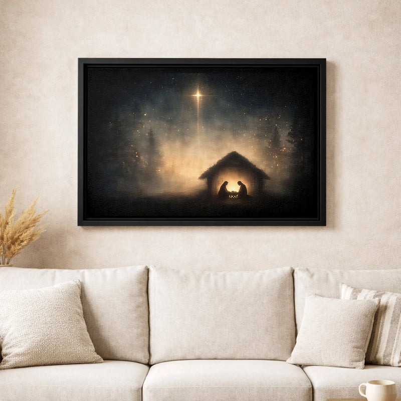 Bethlehem Star Manger Poster, Nativity Scene Wall Art, Christmas Silhouette Print Digital Download, Religious Christian Decor